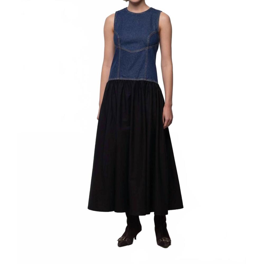NEW ESTHE women's jeansstoff corset midi dress in blue